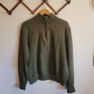 Mitchells Wool Blend Pull Over Sweater Quarter Zip Green Large